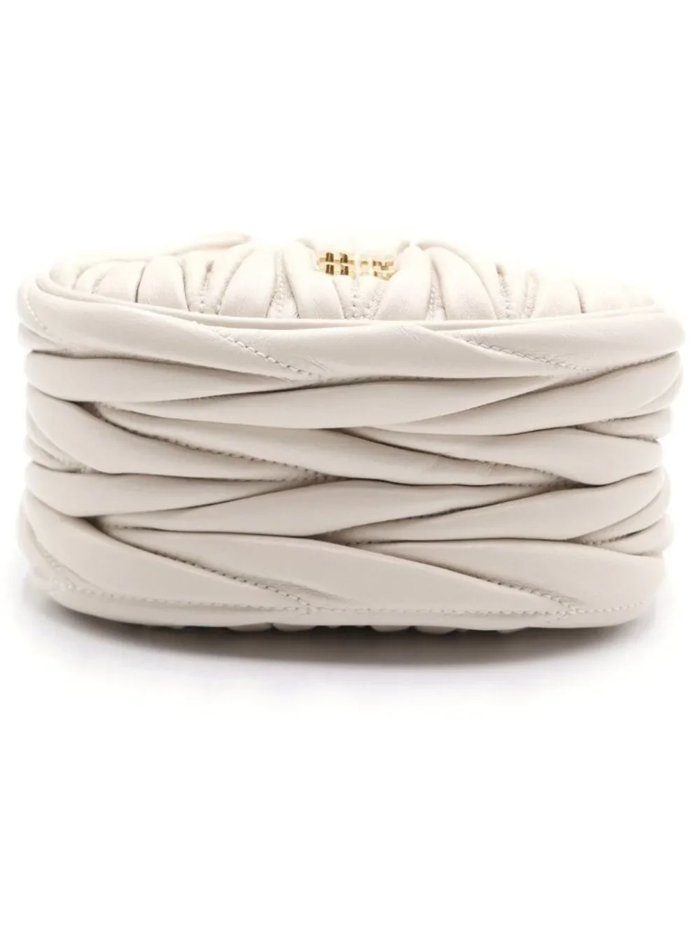 Miu Miu Matelasse Drawstring Pouch Mini Handbag White Leather Gold